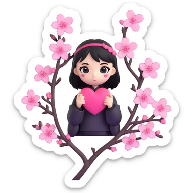 goth sakura heart, heart pierced by sakura branch, black and pink, elegant and moody sticker
