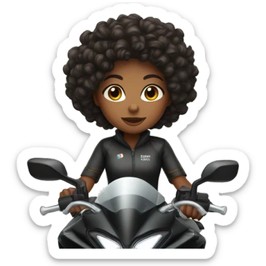 A brown skin girl with curly black hair on a black sports bike  sticker