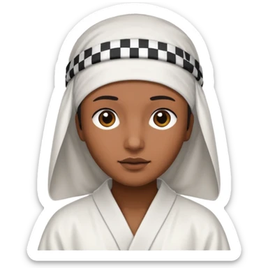 Una persona morena que solo se le vea la cara con una bata de arabe en la cara color blanco con cuadros negros en la cabeza  sticker