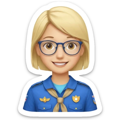 scout girl with blue scout uniform, blonde haired and glassess sticker