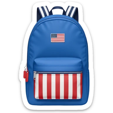 simple blue backpack, at the bottom pocket there is a  one tommyjeans logo featuring a Tommy Jeans-inspired logo. The logo looks like a vertically-striped American flag in red, white. The flag stripes are vertical, not horizontal. Flat

 sticker