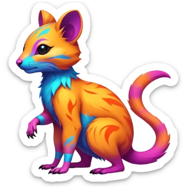 Neon-colored fantasy feline-rodent-marsupial-critter-vernid-protogen-primagen-fursona animal creature full body with intricate markings  sticker