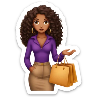 Rich dark brown girl with dark brown long curly hair expensive retail shopping  sticker