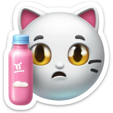 Crying sad tears depressed with a pill bottle hello kitty sticker