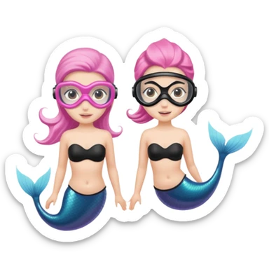 2 Mermaids one wearing a light pink snorkel mask and the other wearing black snorkel mask sticker