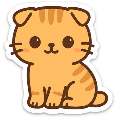 flat toon style kawaii orange scottish fold kitten sitting, dark round eyes, cute sticker