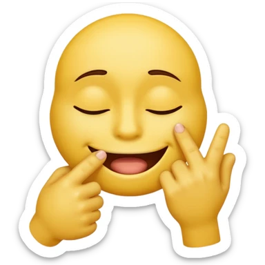 Normal yellow emoji face biting its bottom lip with eyes closed and using one hand and one finger to point at the wrist on the other hand  sticker