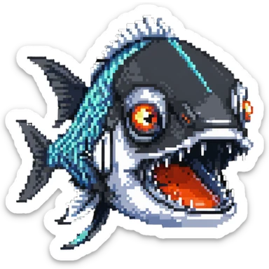 angry fish head logo with sharp teeth sticker