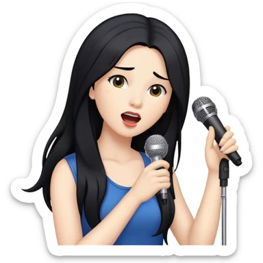 Woman with long black hair singing into a microphone sticker