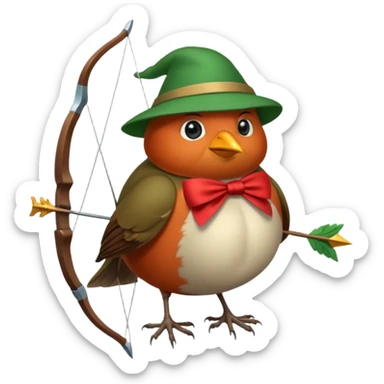 a cute and simple cartoon of a fat robin bird that looks like robin hood sticker