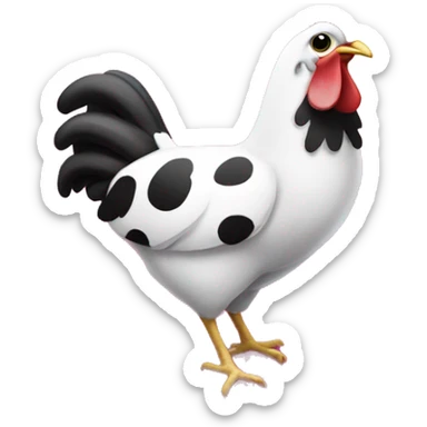 Black and white spotted chicken inside a pink heart sticker