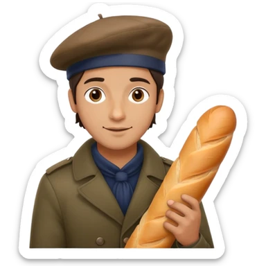 French man with baguette and beret  sticker