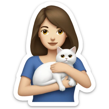Brunette woman snuggling white Persian cat sticker