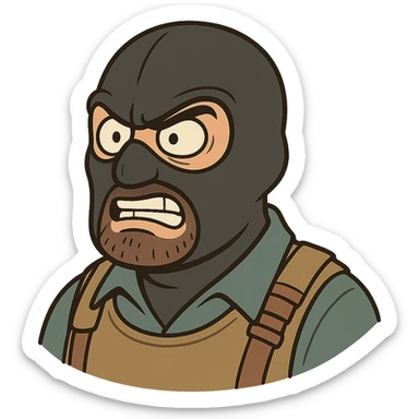 head of a Counter-Strike terrorist character, cartoon style, exaggerated features, bold outlines, neutral background sticker