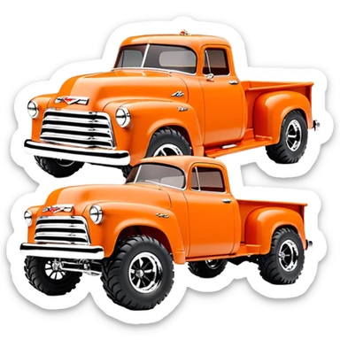 1:10 off-road lcg smoking orange Arrma Traxxas Basher Wednesday Adam’s 1954 blackened tarnished hotrod utility streamlined anime Chevrolet extended cab rc pickup (extra wide low-profile pin tires chrome wheels with fenders) sticker