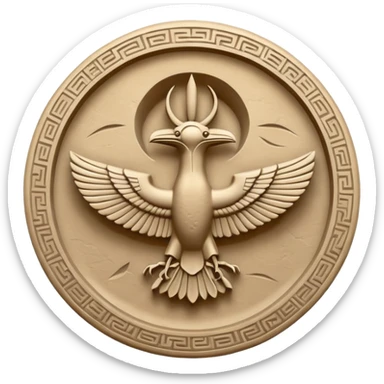 Minimal Faravahar-inspired ancient glyph,
Unicode-like pictogram similar to 𓄂𓆃,
abstract, single-symbol design,
monochrome, flat,
ancient carved sign,
no background, no text sticker