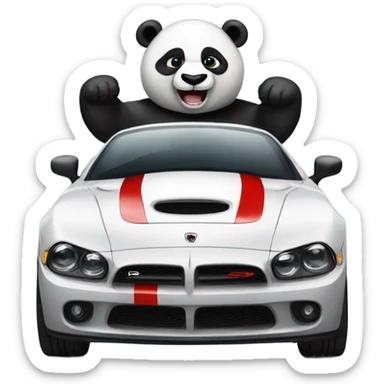 panda driving a dodge srt hell car  sticker