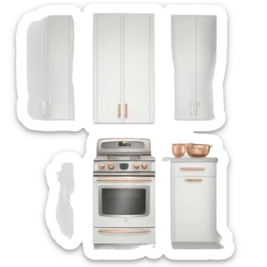 Realistic front facing white and rose gold hanging kitchen cabinets  sticker