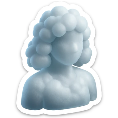 person made entirely of white clouds, fluffy, convex, shoulder length, front view, matte glass style sticker
