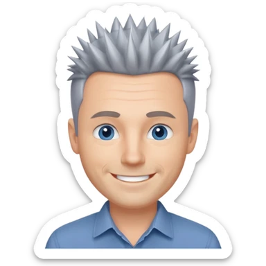 40 yr old white man short spike hair grey dress shirt blue eyes sticker