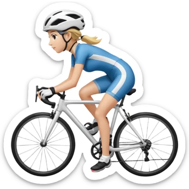 girl riding a road bike, wearing sportswear and a helmet sticker