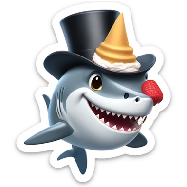 Shark with a top hat eating ice cream sticker