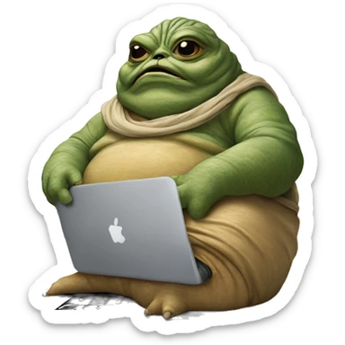 Jabba the Hutt from Star Wars with a laptop sticker