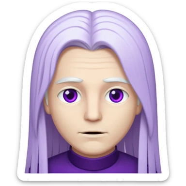 Beyaz uzun ve düz saçları olan,mor göz rengi olan, bembeyaz tenli bir erkek,genç sticker
