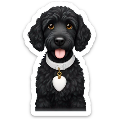 black labradoodle with small white  sticker