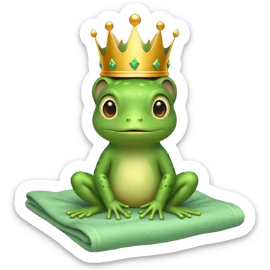 cute little frog with crown on head sitting on bed sticker