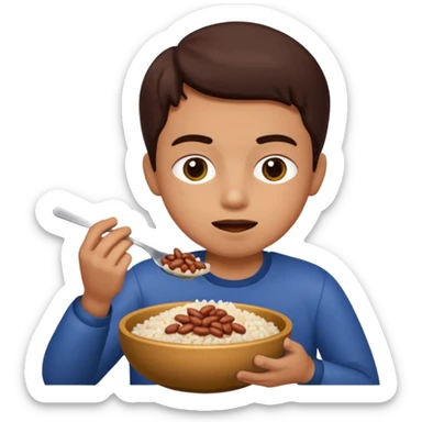 Create a person having lunch. Not a sandwich. Rice, beans and meat. sticker