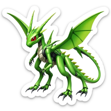  Cool Edgy Shiny Colorful Futuristic Ethereal Legendary Cyborg-Scyther-Flygon-Digimon-hybrid full body sticker