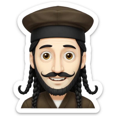 Jewish white man emoji with long dread black hair on the sides and jewish judaism hat, long big nose and crooked teeth sticker