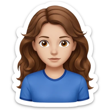 brown hair, hazel eyes, blue athletic shirt, wavy long hair  girl sticker