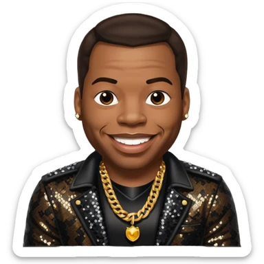 Busta Rhymes with dark brown hair, black sequin outfit sticker