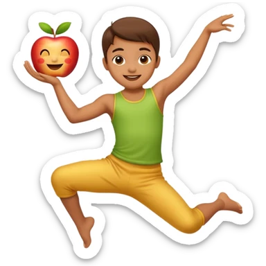 happy child dancing with a phone, doing a split jump, apple style emoji sticker