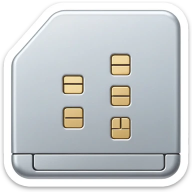 An emoji of a SIM card, small and rectangular, with tiny metallic connectors visible on the surface. The design is simple and sleek, symbolizing mobile technology and communication. sticker