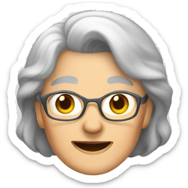 older woman grandma gray middle long hair happy face sticker