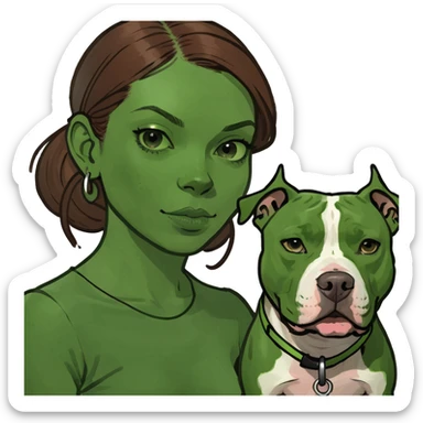 Brown haired Girl with walker and her pit bull dog  sticker