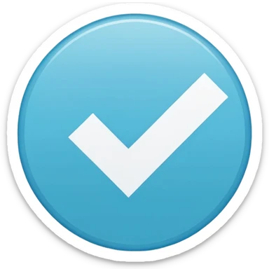 A small solid cyan-blue circle with a centered bright white check mark, clean and minimal, symbolizing trust and distinction. sticker