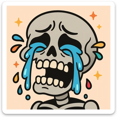 grey crying skull, cartoon style, expressive tears, colorful, bold lines sticker