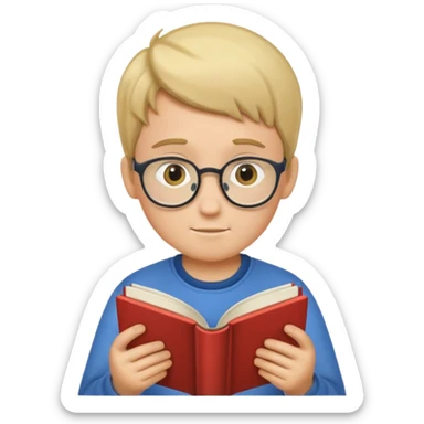 Boy reading books without glasses sticker