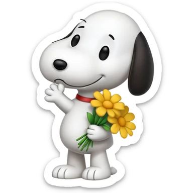 Snoopy holding flower bouquet sticker