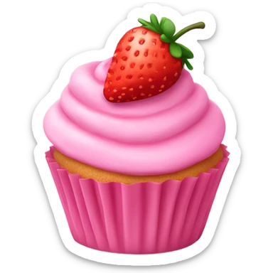Pink cupcake with pink icing with strawberry on top sticker