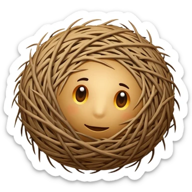 tumbleweed emoji rolling in the center of the frame. The tumbleweed has a round but irregular messy shape, made of thick branches sticker