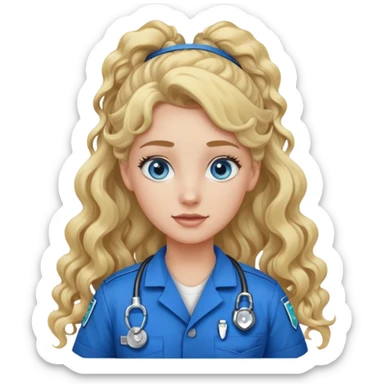 Paramedic with long curly blonde ponytail and blue/gray eyes sticker