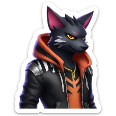 Cool Anthro Black Noibat-Quilava-Litten-Pokémon with edgy stripes hoodie spiked collar punk Full Body sticker