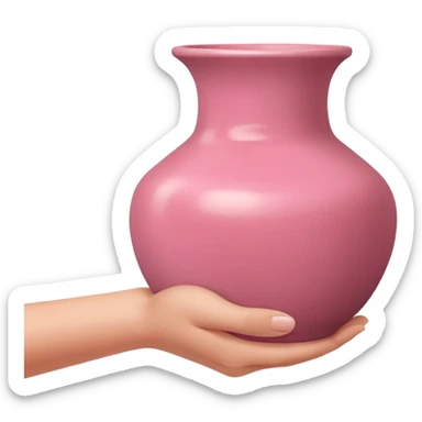 hand holding a finished pink pottery vase or bowl sticker