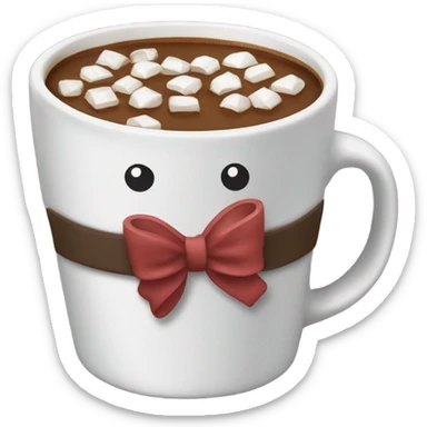 Coffee mug filled with hot chocolate with bow on handle sticker