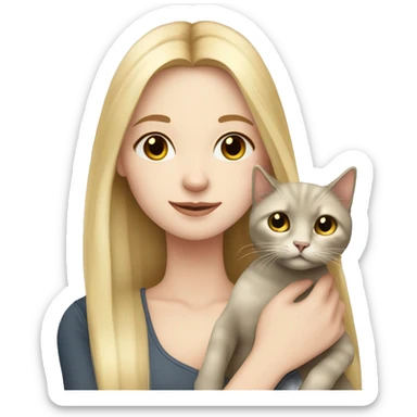 pretty woman with pale skin, very long blonde hair  hugging a cat sticker